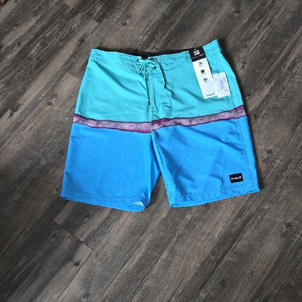 Hurley Men's Blue/Green Board Shorts Size 30, Inseam is 9" NWT